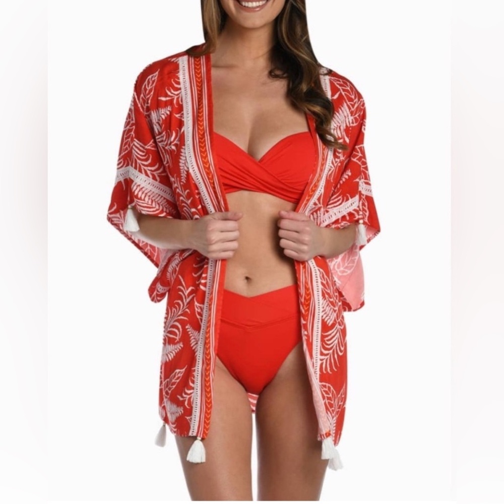 La Blanca Resortwear NWT‎ Tapestry Tassel-Trim Challis Coverup Kimono OS